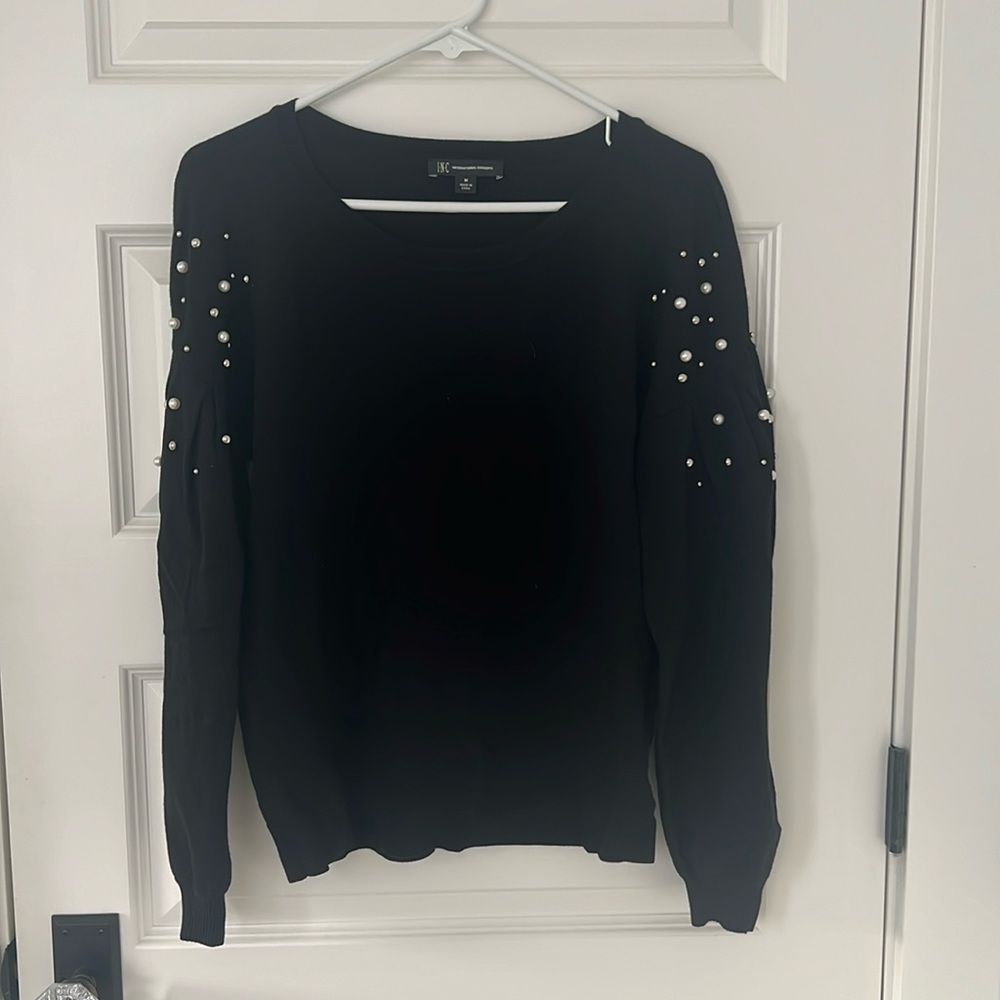 Black embellished pearl knit sweater